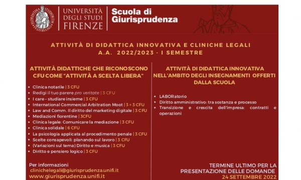 BANDO PER LE ATTIVITÀ DI DIDATTICA INNOVATIVA E CLINICHE LEGALI 
